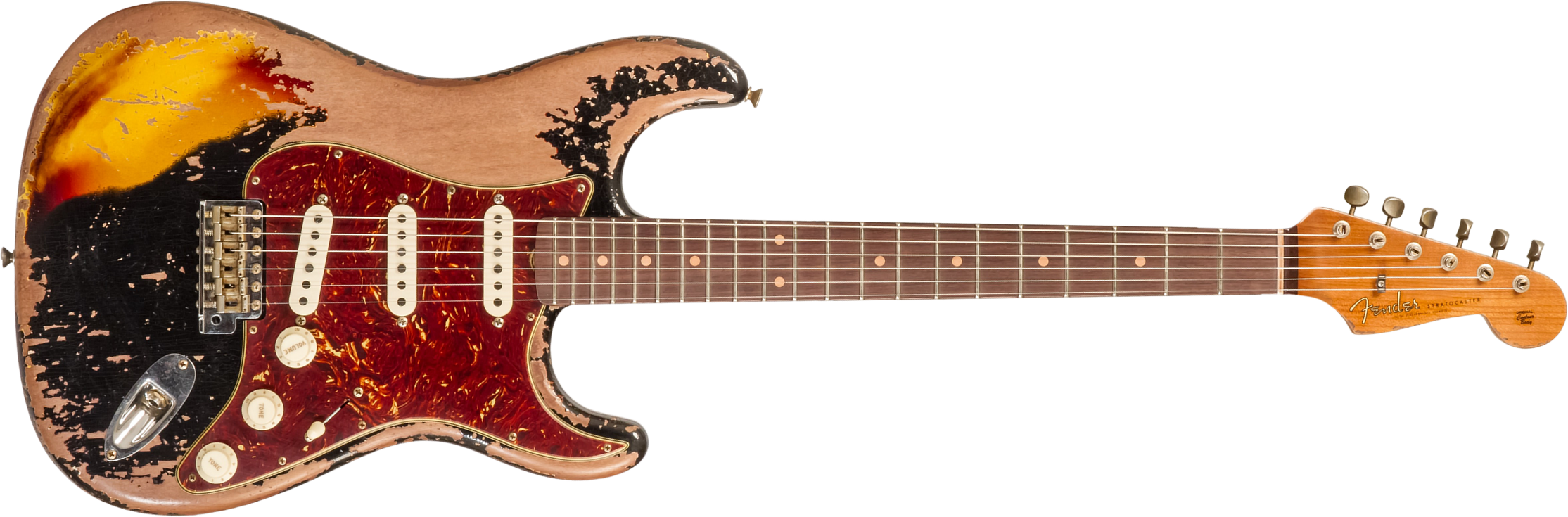 Fender Custom Shop Strat 1961 3s Trem #cz580688 - Super Heavy Relic Black O. 3-color Sunburst - Elektrische gitaar in Str-vorm - Main picture