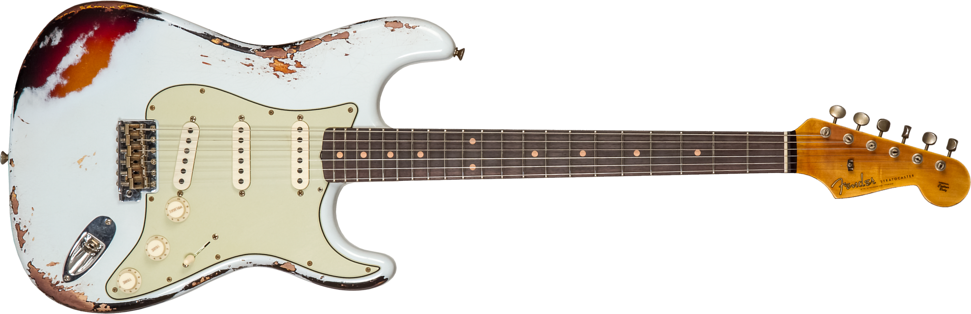 Fender Custom Shop Strat 1961 3s Trem Rw #cz573714 - Heavy Relic Aged Sonic Blue O. 3-color Sunburst - Elektrische gitaar in Str-vorm - Main picture