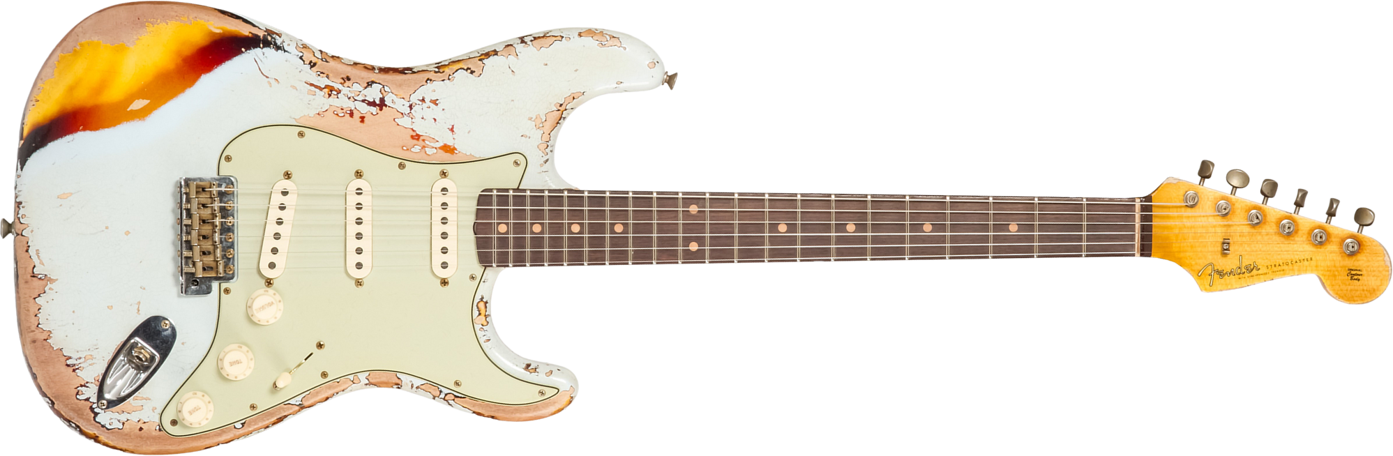 Fender Custom Shop Strat 1961 Bone Tone 3s Trem Rw #cz583129 - Super Heavy Relic Sonic Blue O. 3-color Sunburst - Elektrische gitaar in Str-vorm - Mai