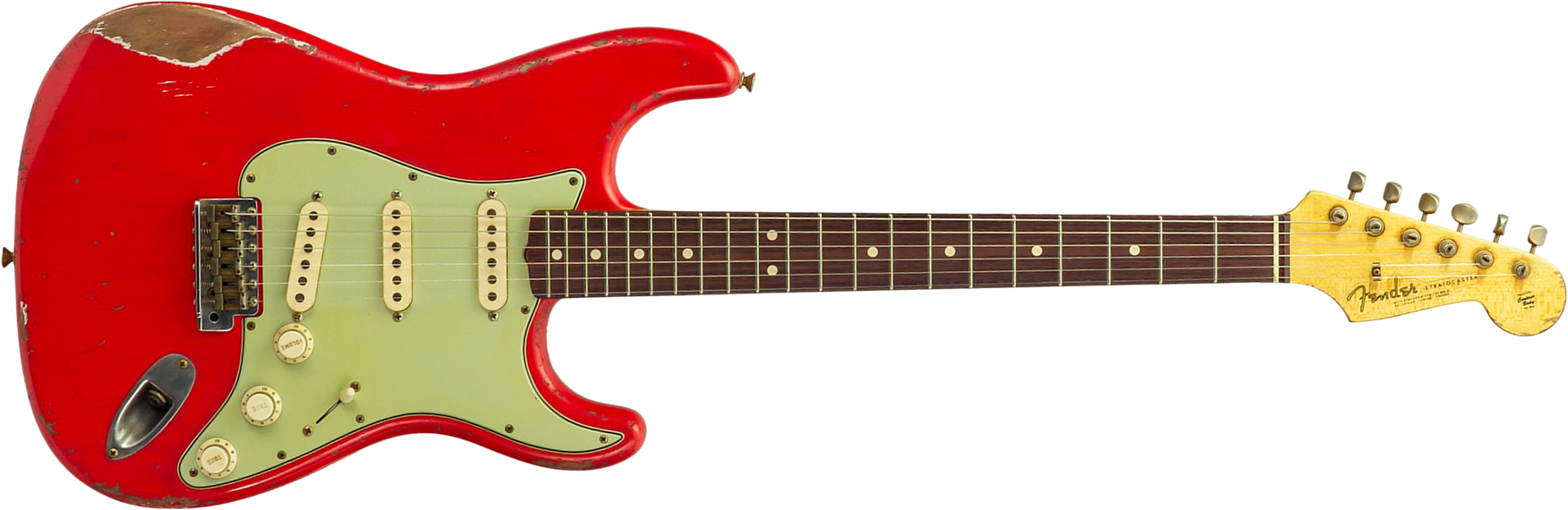 Fender Custom Shop Strat 1963 Mb A.macnutt 3s Trem Rw #r144111 - Relic Fiesta Red - Elektrische gitaar in Strat vorm - Main picture