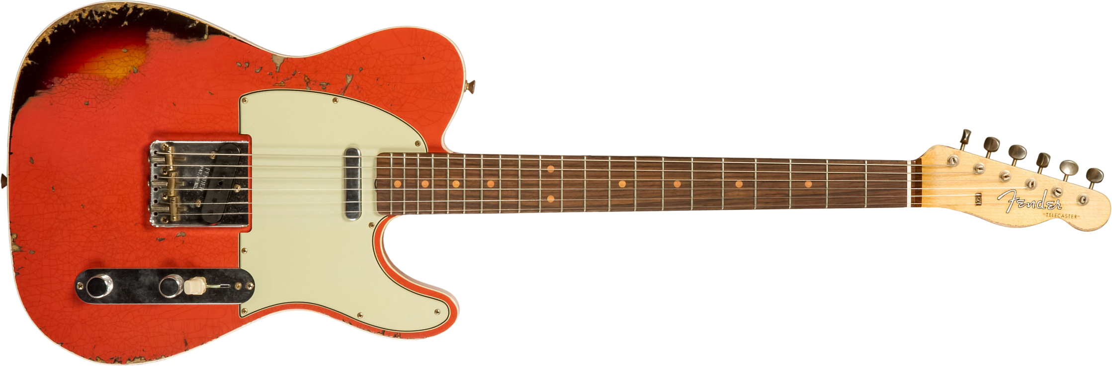 Fender Custom Shop Tele Custom 1960 2s Ht Rw - Heavy Relic Tahitian Coral O. 3-color Sunburst - Televorm elektrische gitaar - Main picture