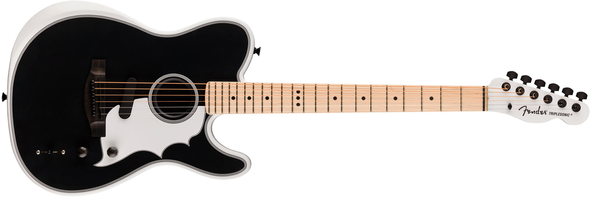 Fender Jack White Triplesonic Acoustasonic Tele Signature - Satin Arctic White With Black Top - Folk gitaar - Main picture