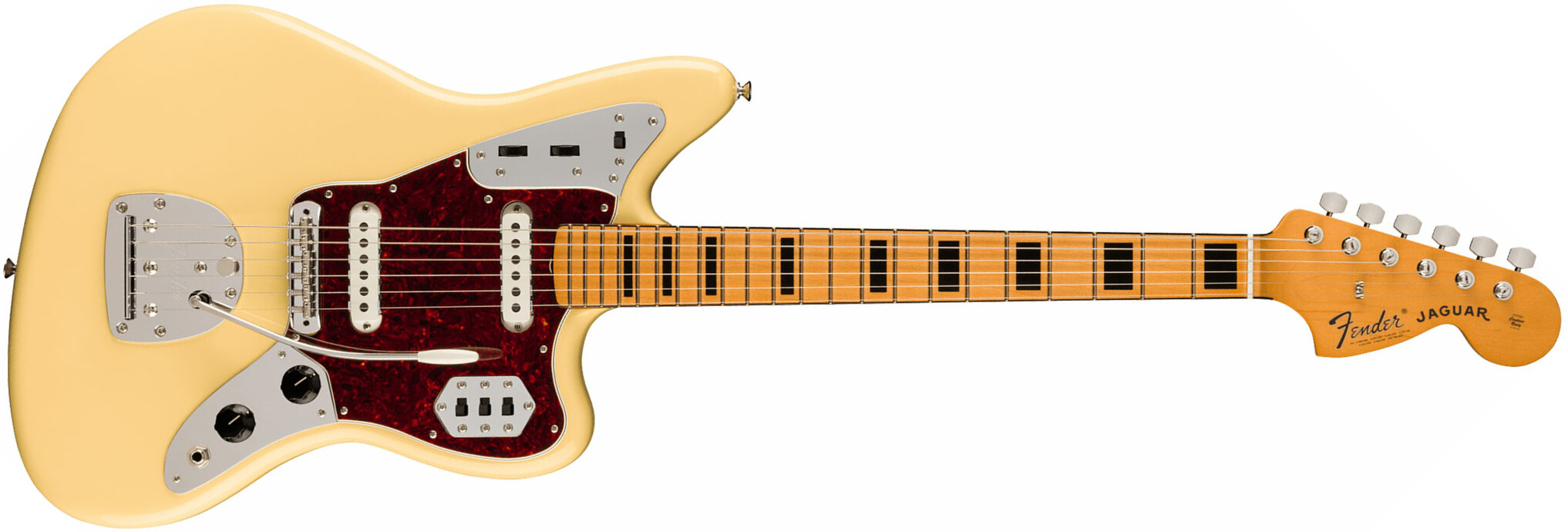 Fender Jaguar 70s Vintera 2 Mex 2s Trem Mn - Vintage White - Retro-rock elektrische gitaar - Main picture