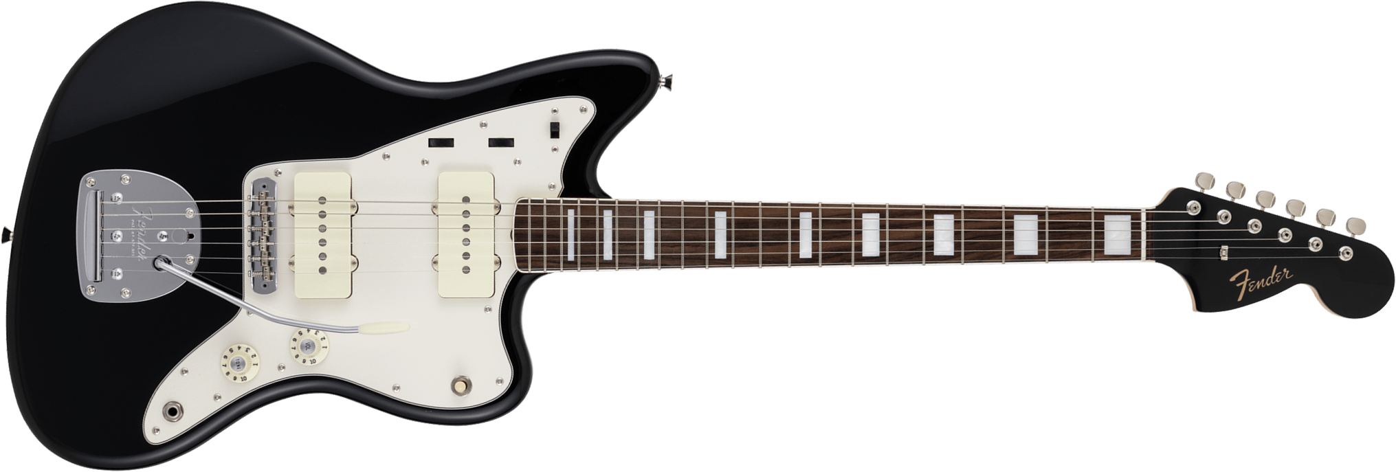Fender Jazzmaster Late 60s Mij Traditional Ltd Jap 2s Trem Rw - Black - Retro-rock elektrische gitaar - Main picture