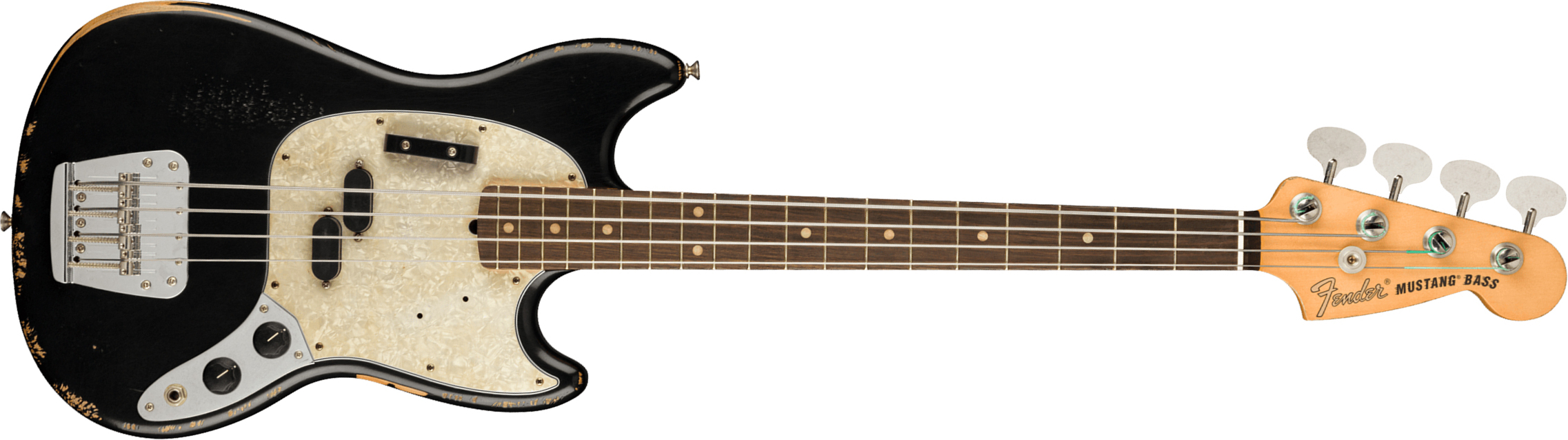 Fender Justin Meldal-johnsen Jmj Mustang Bass Road Worn Mex Rw - Black - Solid body elektrische bas - Main picture
