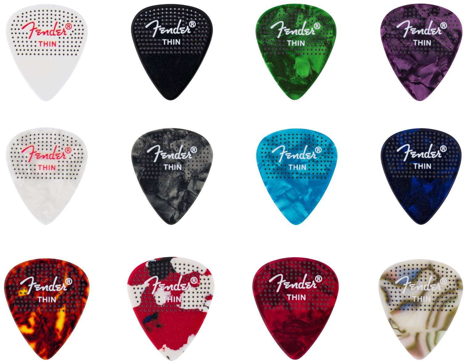 Fender Mediators 351 CelluloÏde À Points (12pk) Mince - Plectrum - Main picture