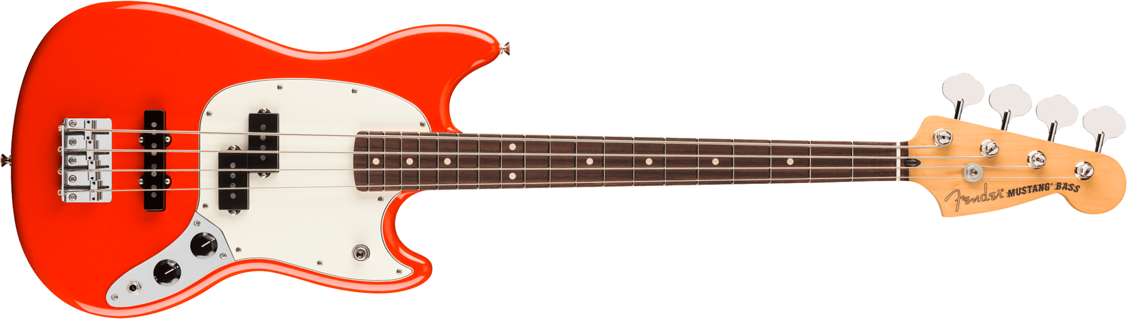 Fender Mustang Bass Pj Player Ii Mex Ss Rw - Coral Red - Solid body elektrische bas - Main picture