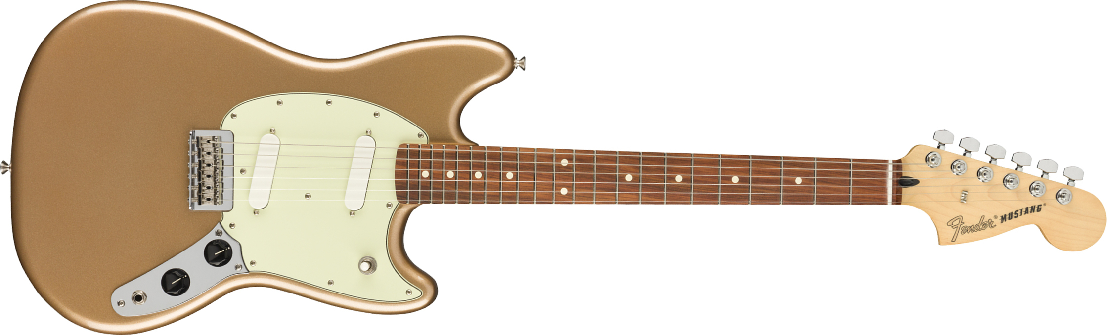 Fender Mustang Player Mex Ht Ss Pf - Firemist Gold - Retro-rock elektrische gitaar - Main picture