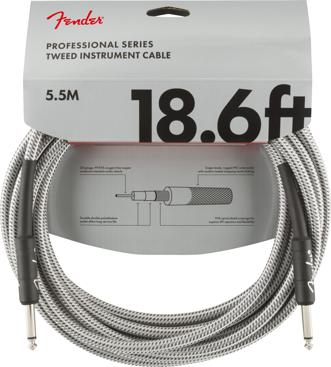 Fender Pro Instrument Cable 18.6ft Droit/droit White Tweed - Kabel - Main picture