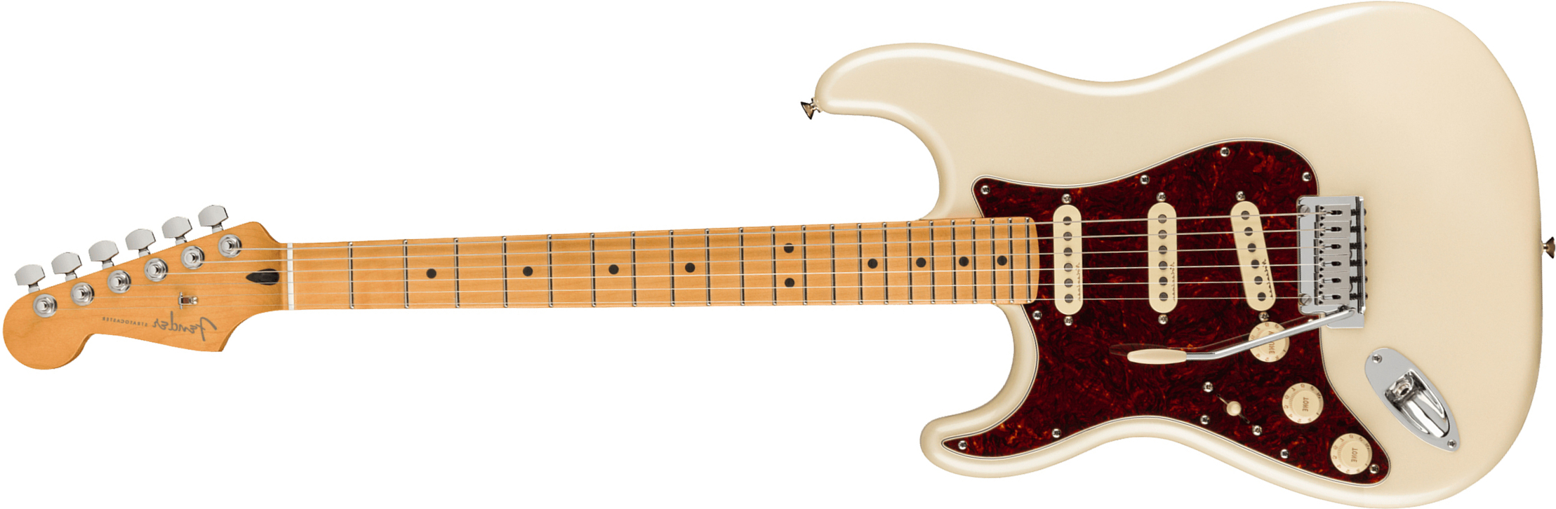 Fender Strat Player Plus Lh Mex Gaucher 3s Trem Mn - Olympic Pearl - Linkshandige elektrische gitaar - Main picture