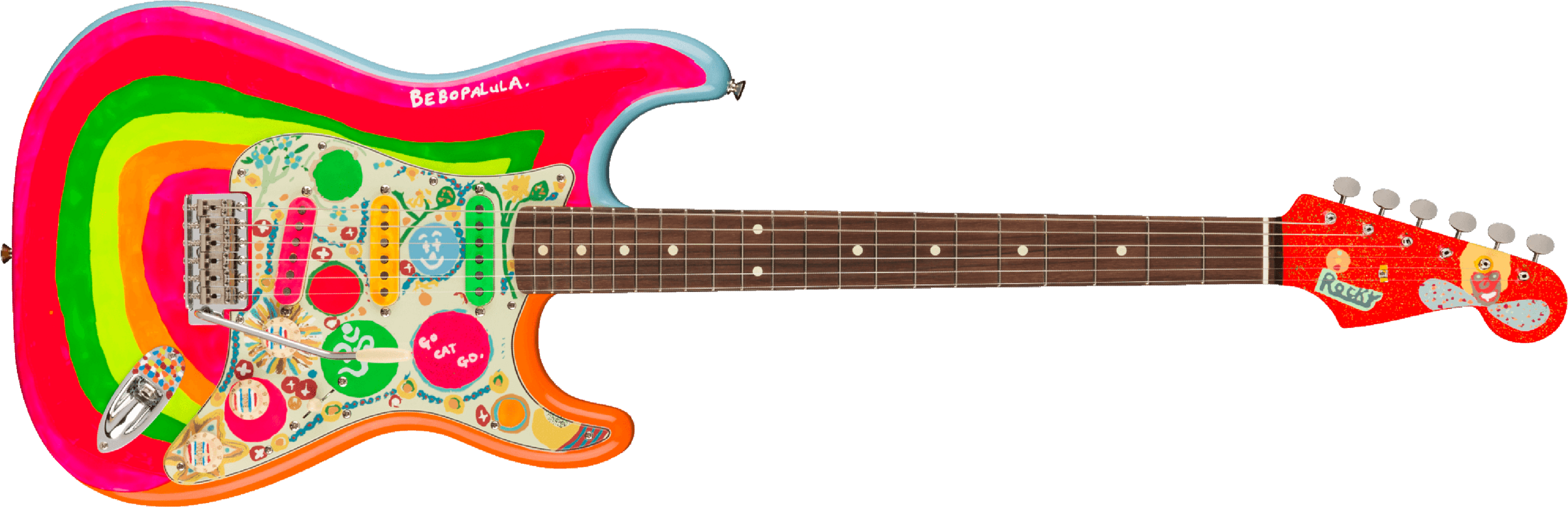 Fender Stratocaster Mex George Harrison Rocky Trem 3s Rw - Hand Painted Rocky Artwork Over Sonic Blue - Elektrische gitaar in Str-vorm - Main picture
