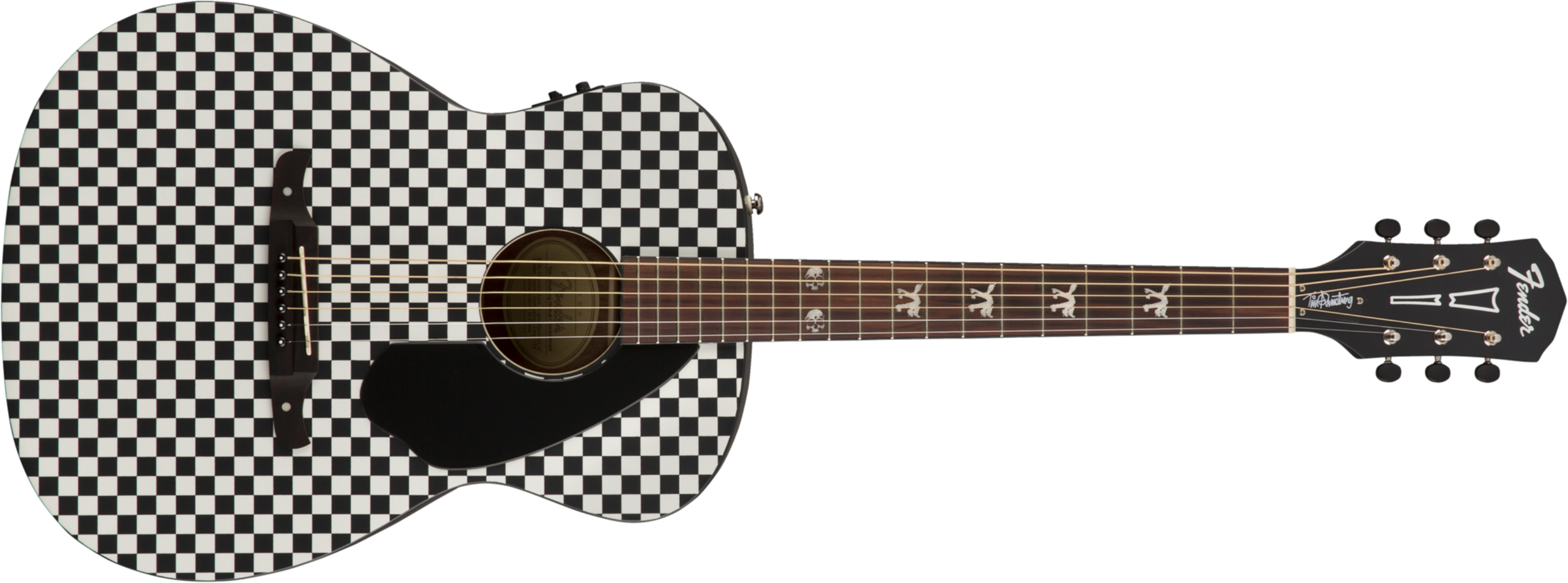 Fender Tim Armstrong Hellcat Epicea Acajou Wal - Checkerboard White/black - Elektro-akoestische gitaar - Main picture