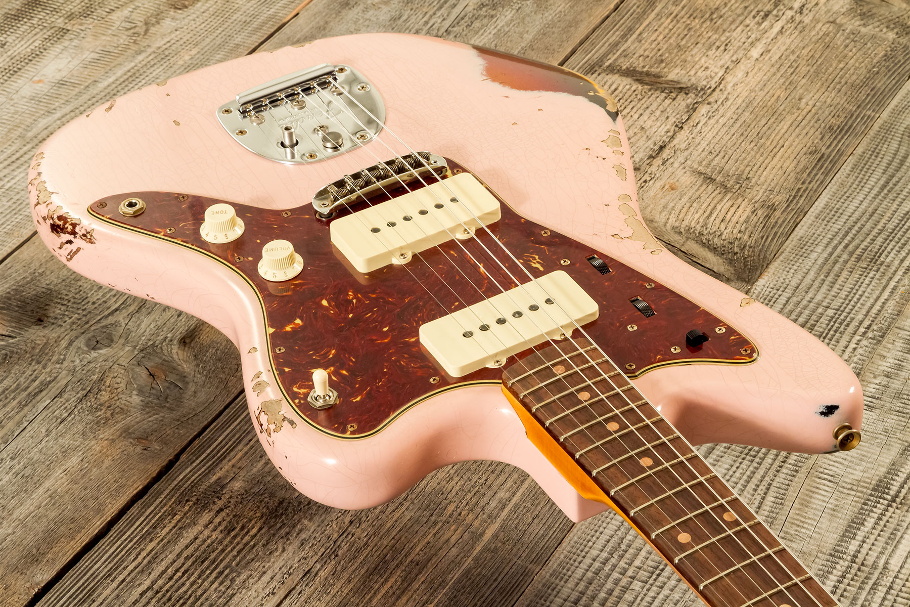 Fender Custom Shop Jazzmaster 1962 2s Trem Rw #r132659 - Heavy Relic Shell Pink O. 3-color Sunburst - Retro-rock elektrische gitaar - Variation 2