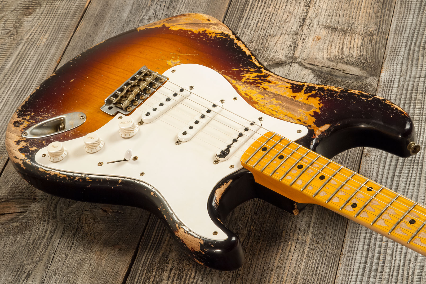 Fender Custom Shop Strat 1954 70th Ann. Mb A.hicks 3s Trem Mn #4681 - Super Heavy Relic 2-color Sunburst - Elektrische gitaar in Str-vorm - Variation 