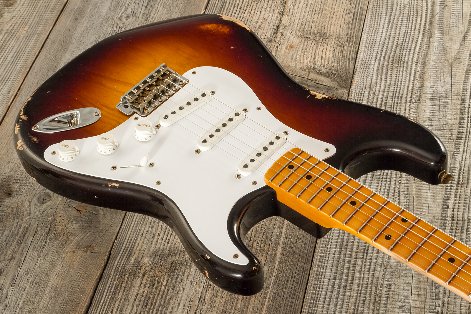 Fender Custom Shop Strat 1954 70th Anniv. 3s Trem Mn #xn4345 - Relic Wide-fade 2-color Sunburst - Elektrische gitaar in Str-vorm - Variation 2