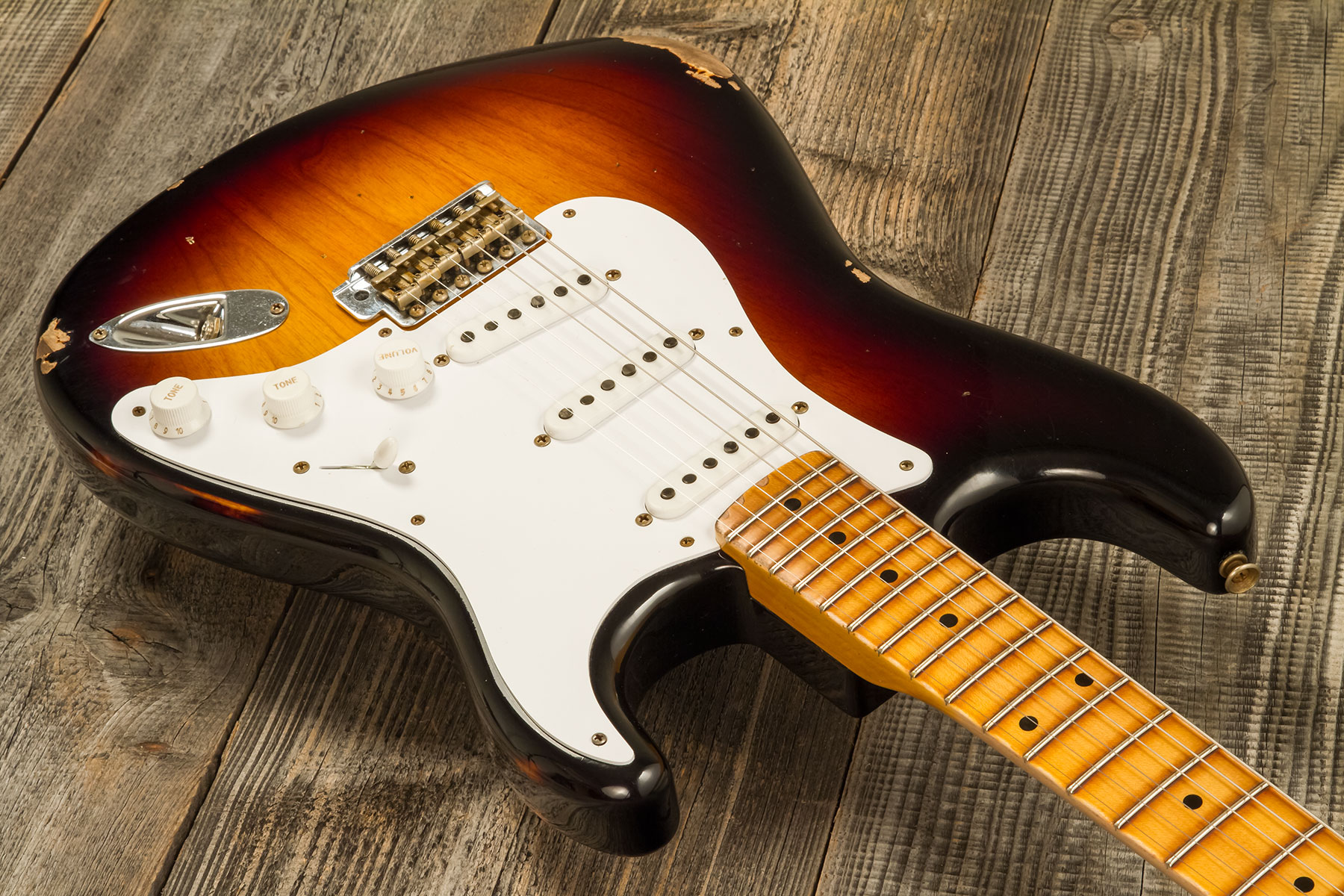 Fender Custom Shop Strat 1954 70th Anniv. 3s Trem Mn #xn4856 - Relic 2-color Sunburst - Elektrische gitaar in Str-vorm - Variation 3