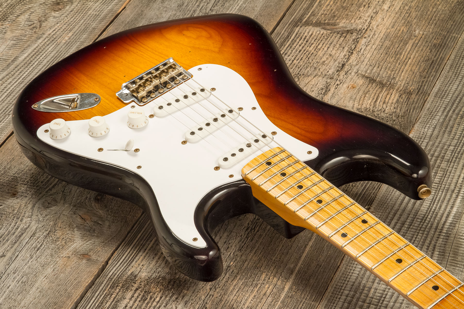 Fender Custom Shop Strat 1954 70th Anniv. 3s Trem Mn #xn4858 - Journeyman Relic 2-color Sunburst - Elektrische gitaar in Str-vorm - Variation 2