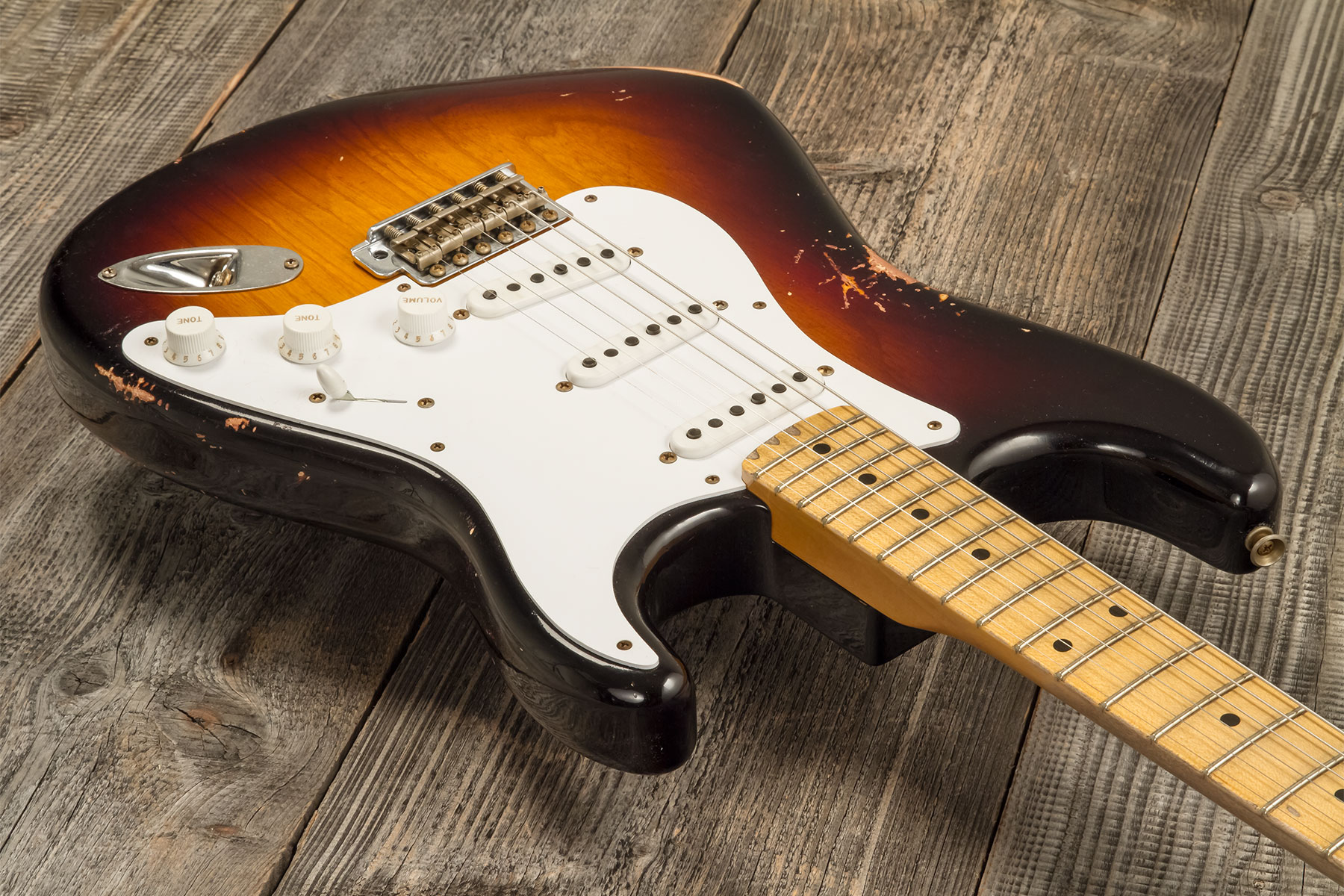 Fender Custom Shop Strat 1954 70th Anniv. 3s Trem Mn #xn4859 - Relic 2-color Sunburst - Elektrische gitaar in Str-vorm - Variation 2