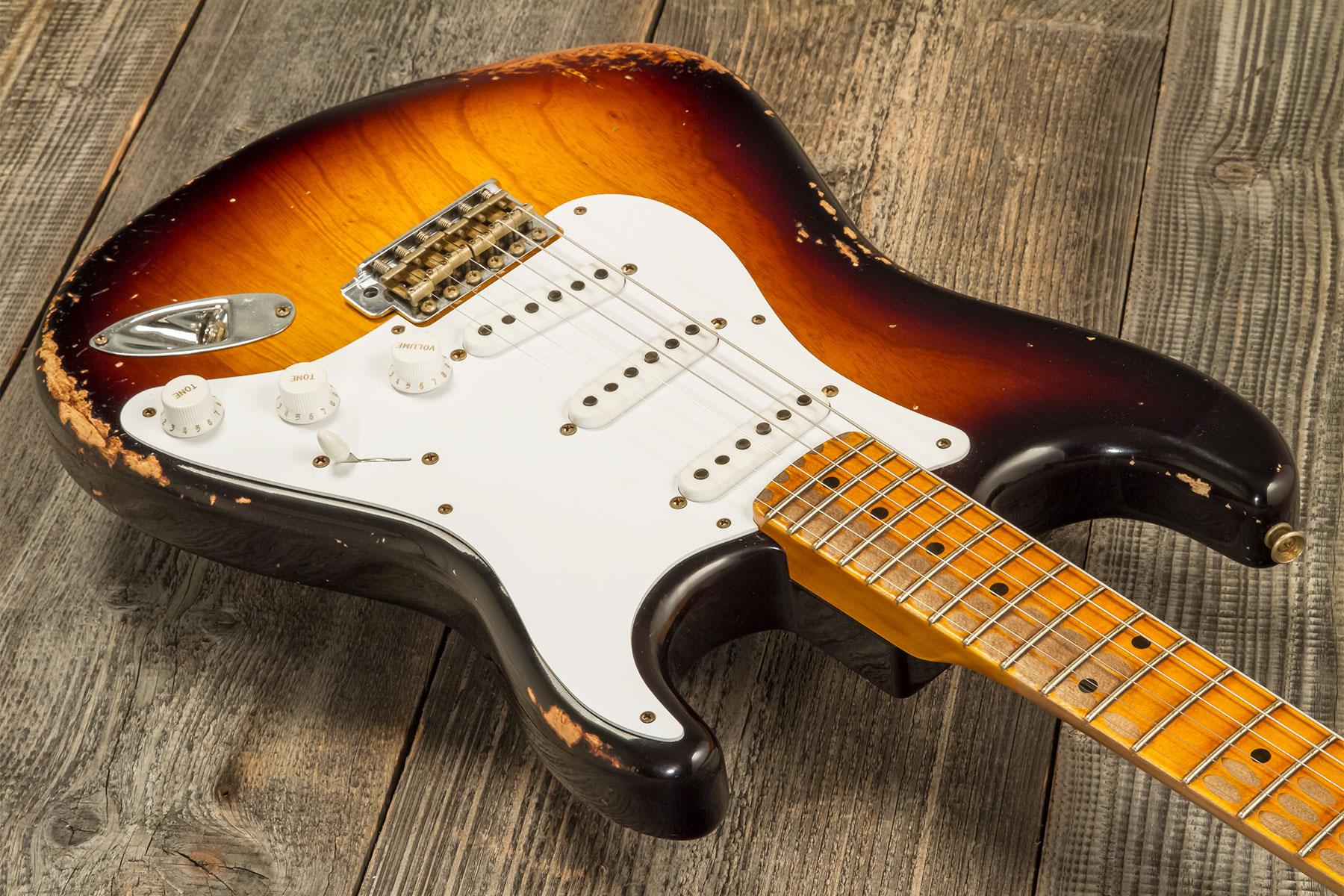 Fender Custom Shop Strat 1954 70th Anniv. 3s Trem Mn #xn4887 - Heavy Relic 2-color Sunburst - Elektrische gitaar in Str-vorm - Variation 3