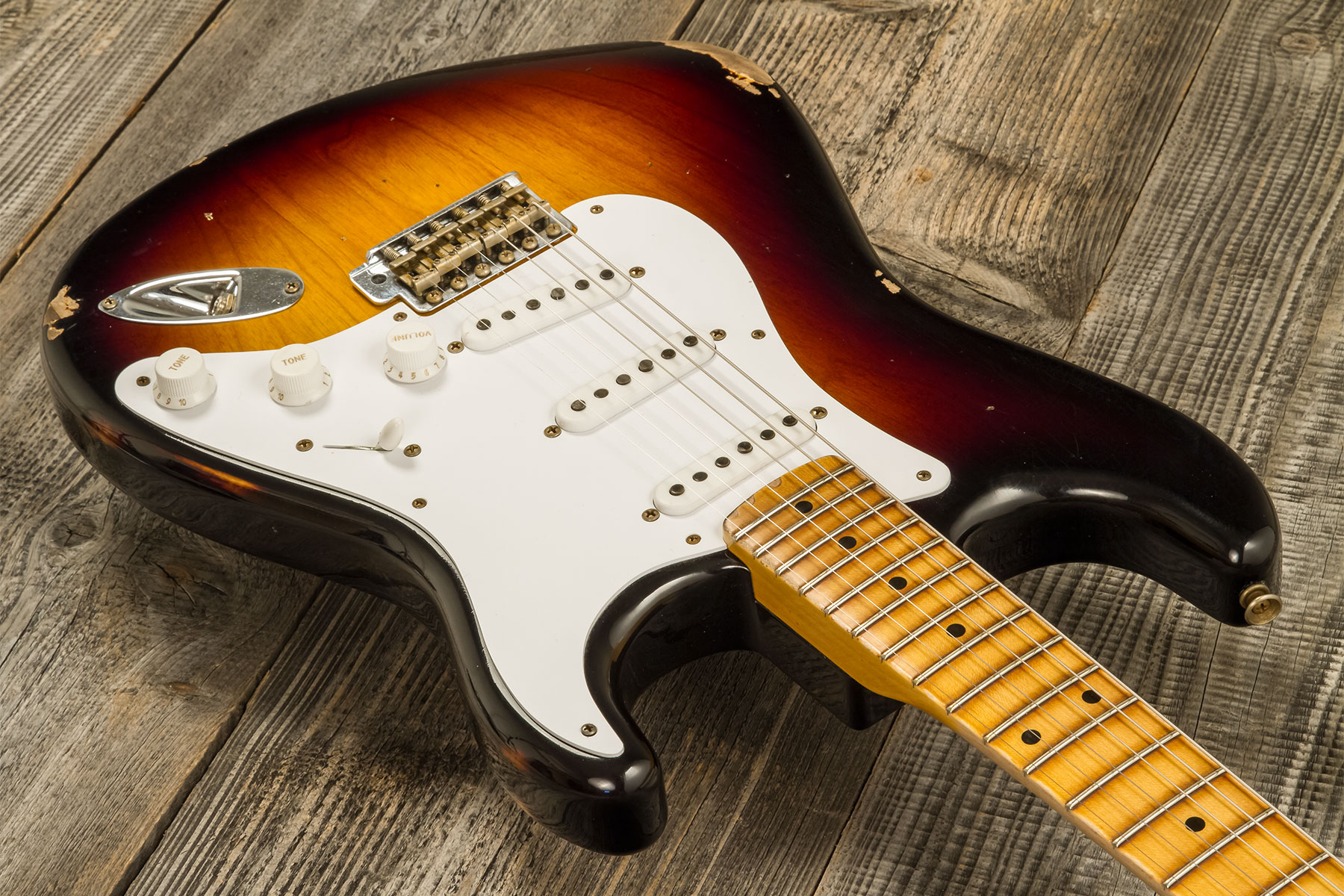 Fender Custom Shop Strat 1954 70th Anniv. 3s Trem Mn #xn4888 - Heavy Relic 2-color Sunburst - Elektrische gitaar in Str-vorm - Variation 2