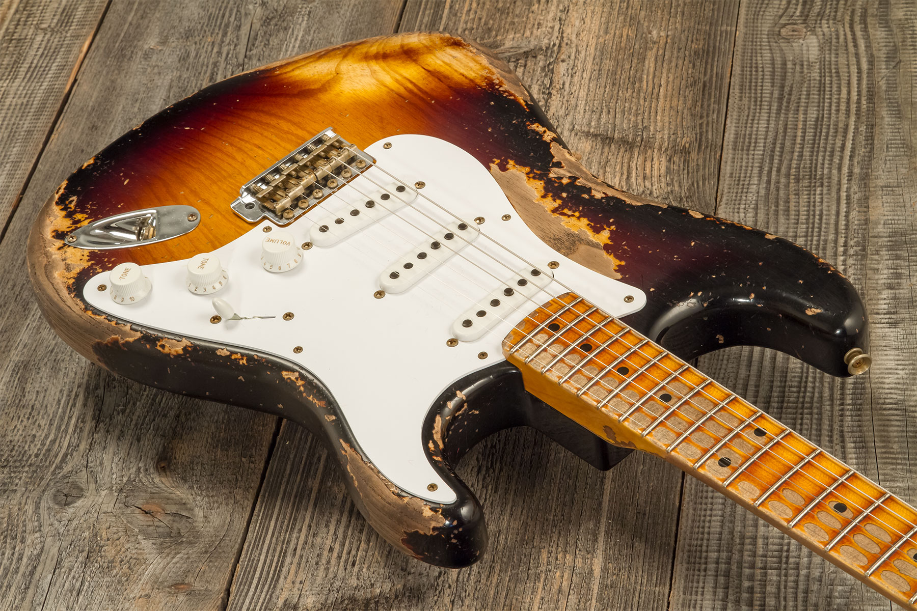 Fender Custom Shop Strat 1954 70th Anniv. 3s Trem Mn #xn4889 - Super Heavy Relic 2-color Sunburst - Elektrische gitaar in Str-vorm - Variation 2