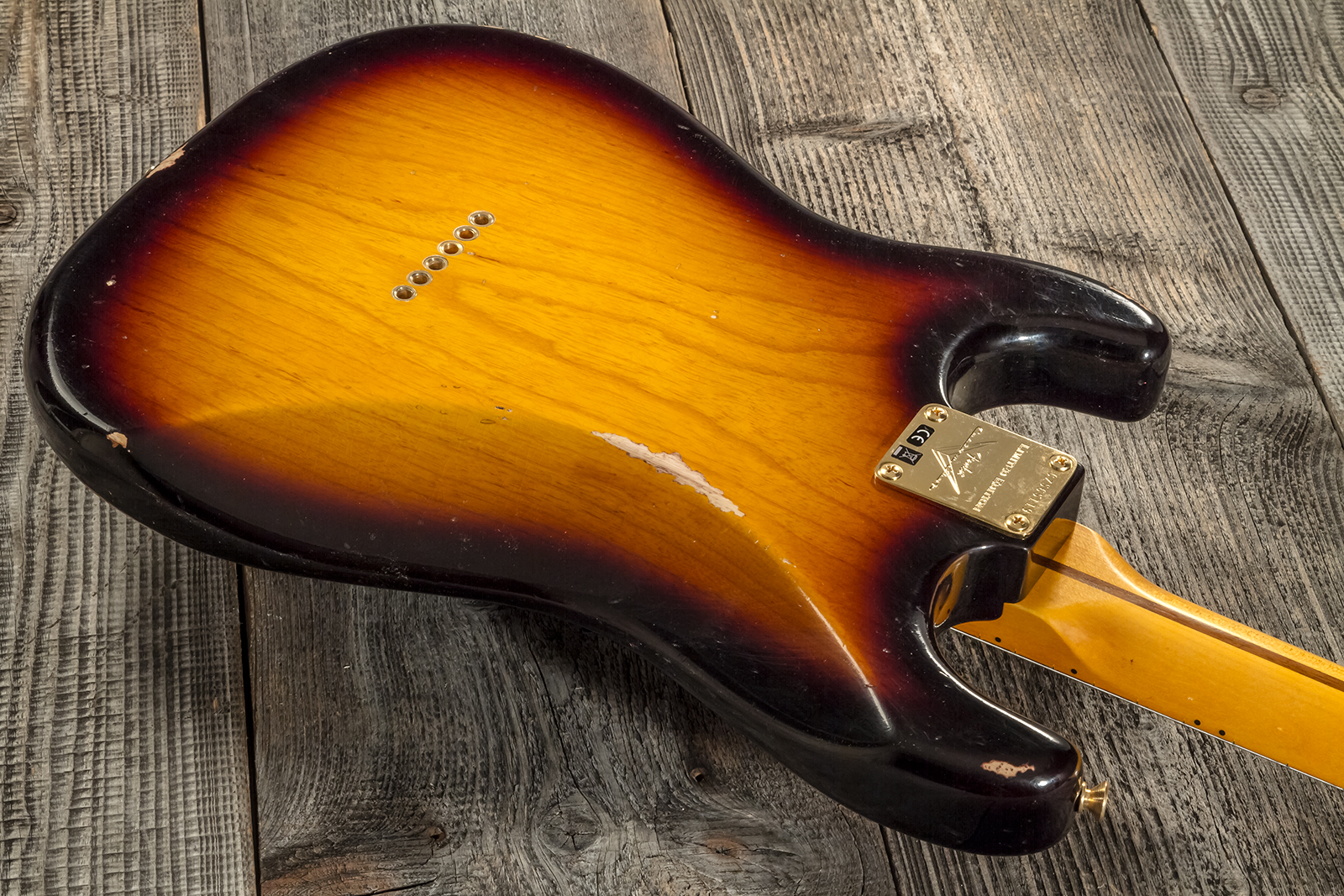 Fender Custom Shop Strat 1956 Hardtail Gold Hardware 3s Ht Mn #cz565119 - Relic Faded 2-color Sunburst - Elektrische gitaar in Str-vorm - Variation 6