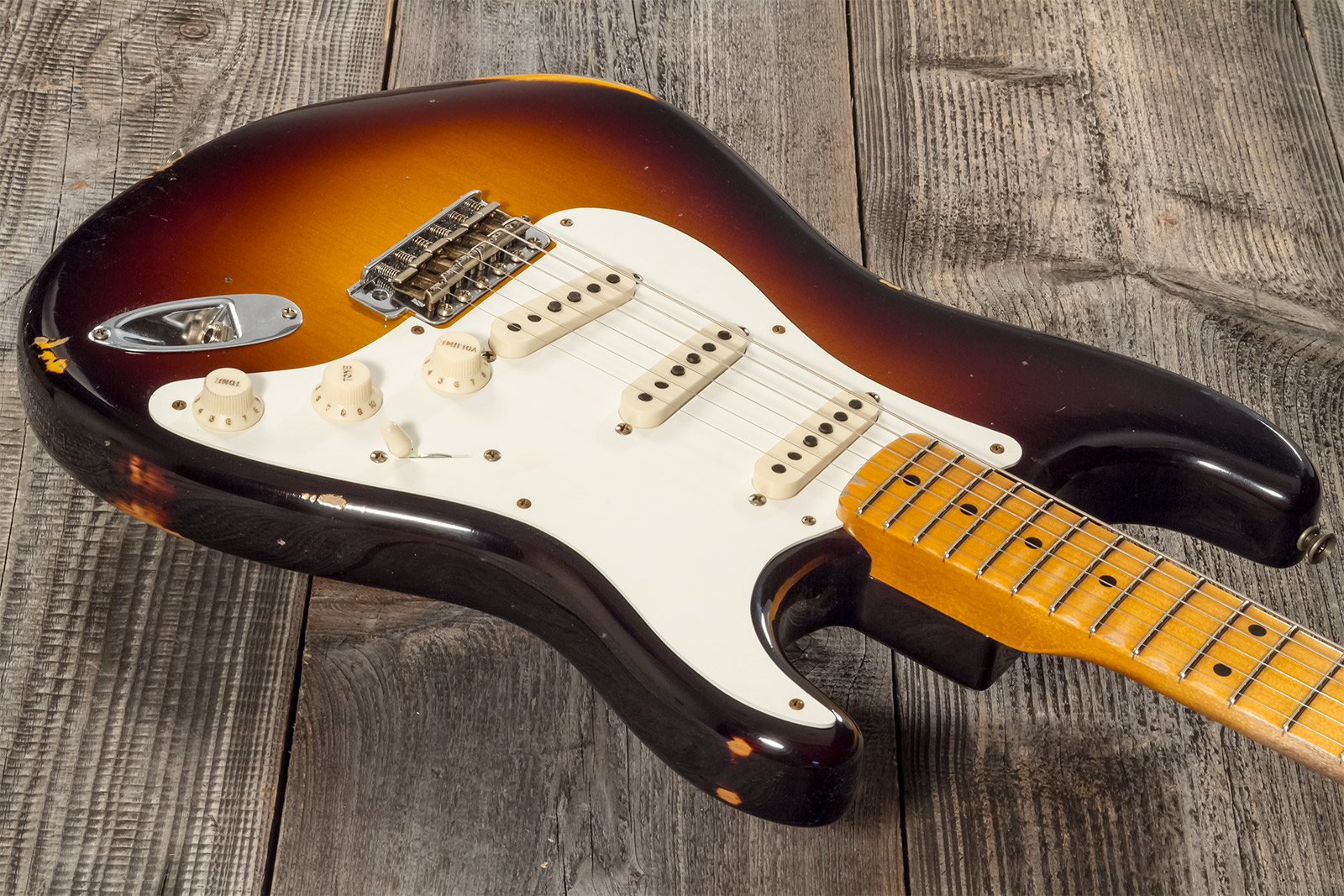 Fender Custom Shop Strat 1957 3s Trem Mn #cz571791 - Relic Wide Fade 2-color Sunburst - Elektrische gitaar in Str-vorm - Variation 2