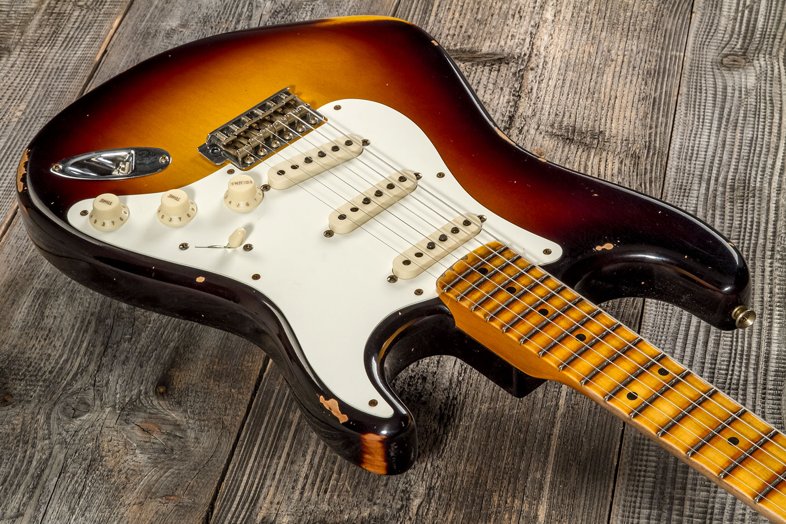 Fender Custom Shop Strat 1957 3s Trem Mn #cz575421 - Relic 2-color Sunburst - Elektrische gitaar in Str-vorm - Variation 2