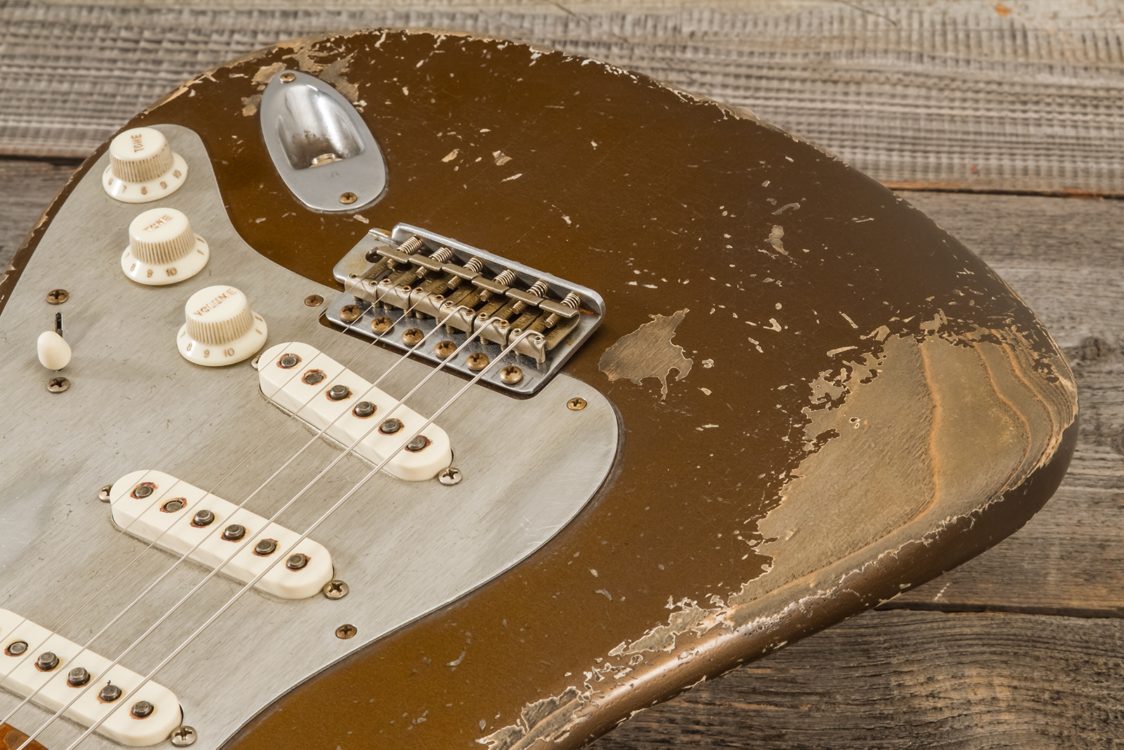 Fender Custom Shop Strat 1957 Masterbuilt D.wilson 3s Trem Mn #cz578116 - Relic Bronze - Elektrische gitaar in Strat vorm - Variation 2