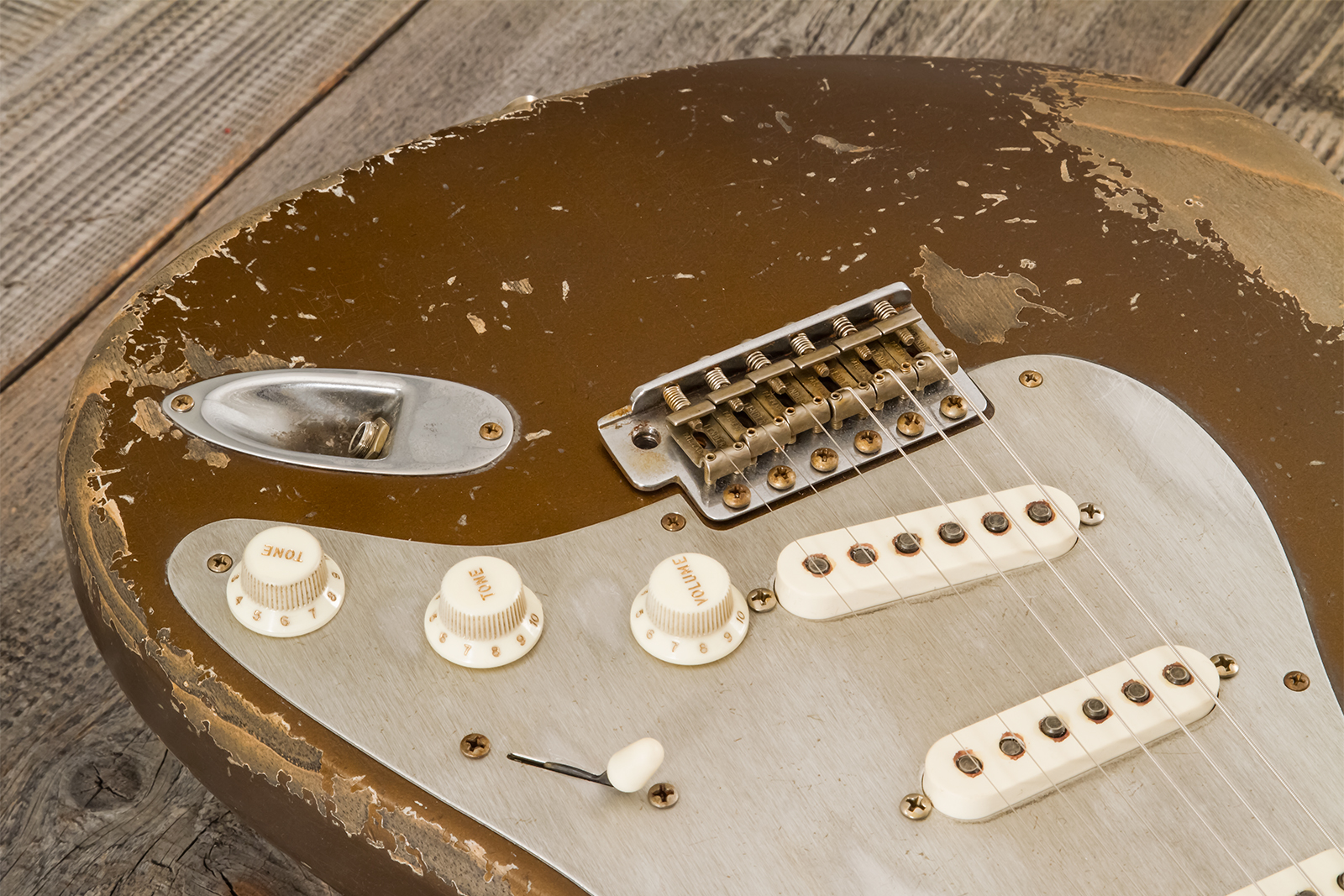 Fender Custom Shop Strat 1957 Masterbuilt D.wilson 3s Trem Mn #cz578116 - Relic Bronze - Elektrische gitaar in Strat vorm - Variation 3