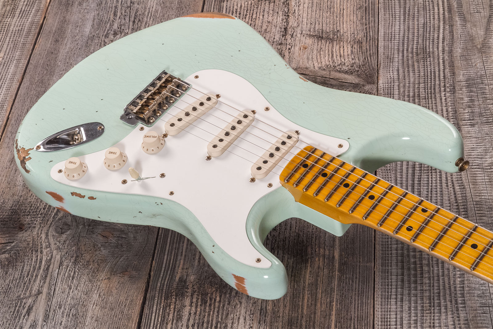 Fender Custom Shop Strat 1958 3s Trem Mn #cz572338 - Relic Aged Surf Green - Elektrische gitaar in Str-vorm - Variation 2