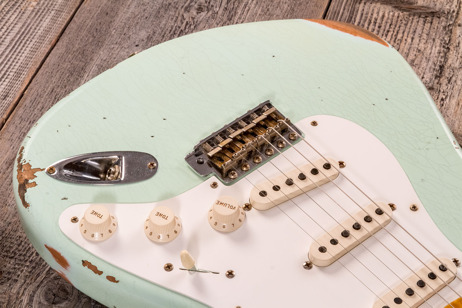 Fender Custom Shop Strat 1958 3s Trem Mn #cz572338 - Relic Aged Surf Green - Elektrische gitaar in Str-vorm - Variation 3