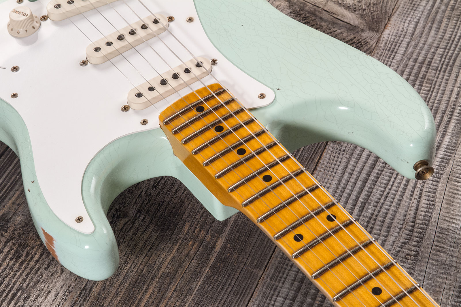 Fender Custom Shop Strat 1958 3s Trem Mn #cz572338 - Relic Aged Surf Green - Elektrische gitaar in Str-vorm - Variation 4