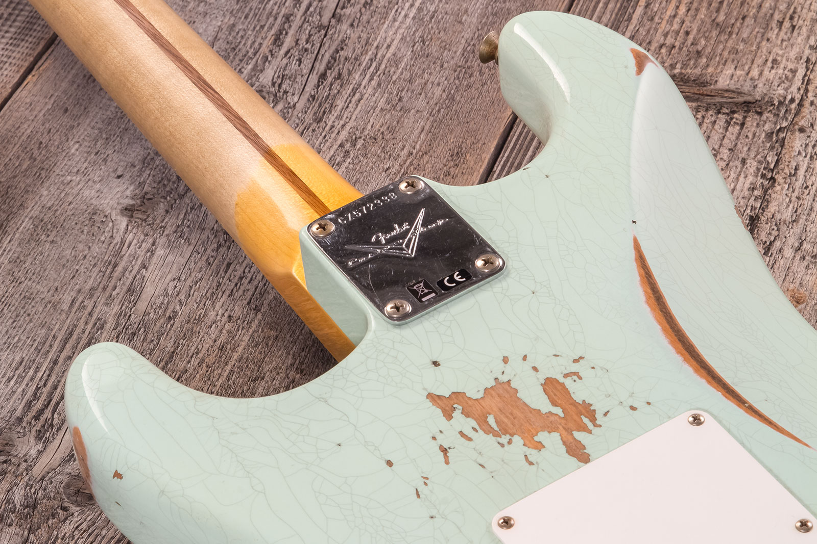 Fender Custom Shop Strat 1958 3s Trem Mn #cz572338 - Relic Aged Surf Green - Elektrische gitaar in Str-vorm - Variation 7
