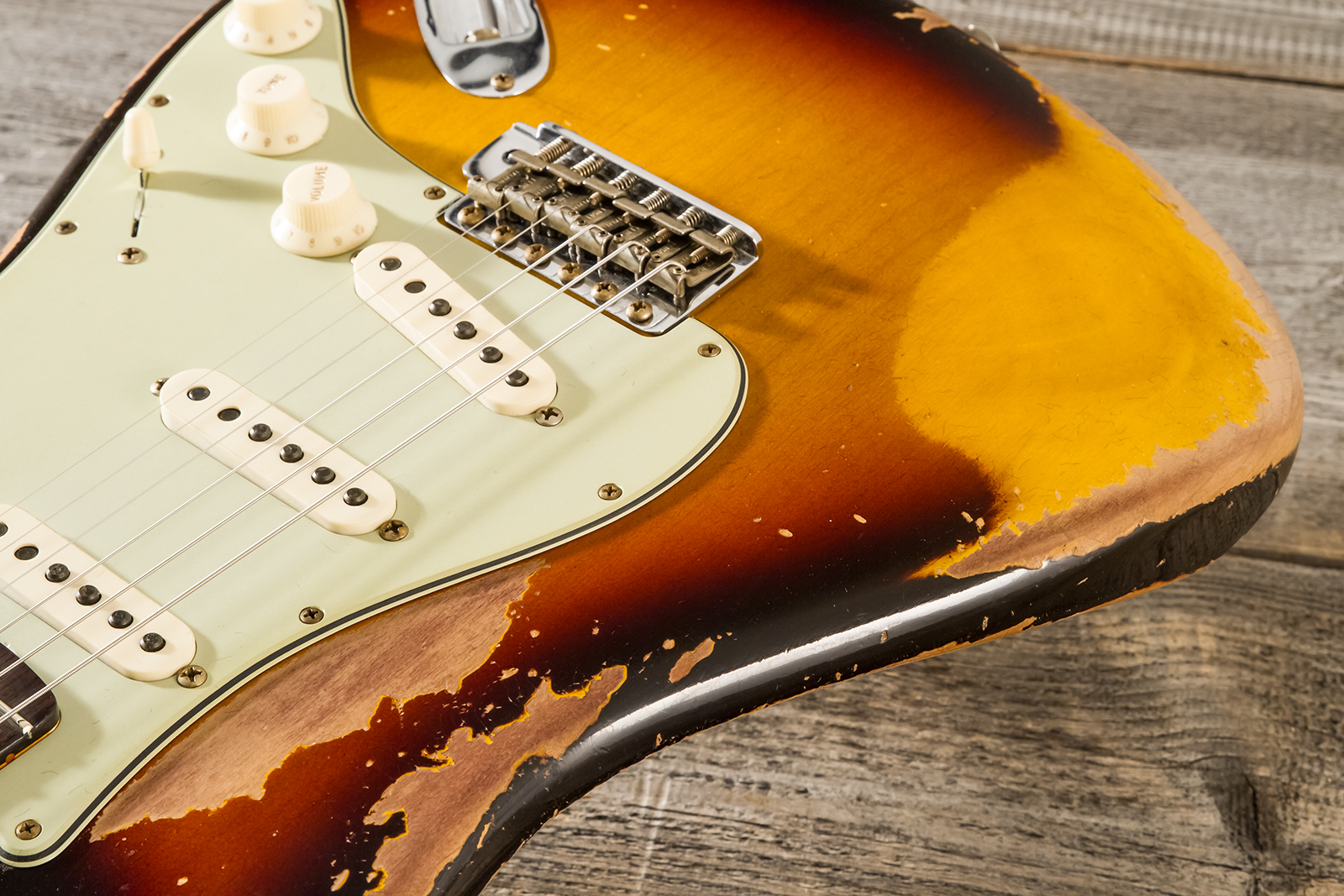 Fender Custom Shop Strat 1959 3s Trem #cz583182 - Super Heavy Relic Chocolate 3-color Sunburst - Elektrische gitaar in Strat vorm - Variation 3
