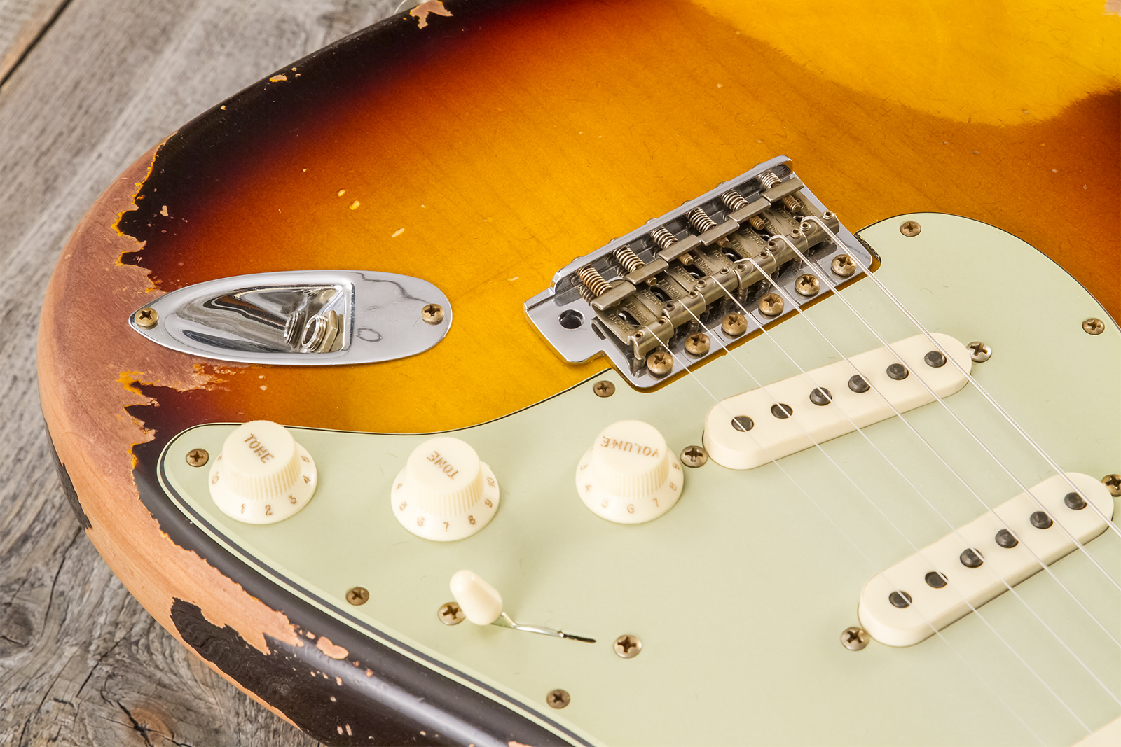 Fender Custom Shop Strat 1959 3s Trem #cz583182 - Super Heavy Relic Chocolate 3-color Sunburst - Elektrische gitaar in Strat vorm - Variation 4