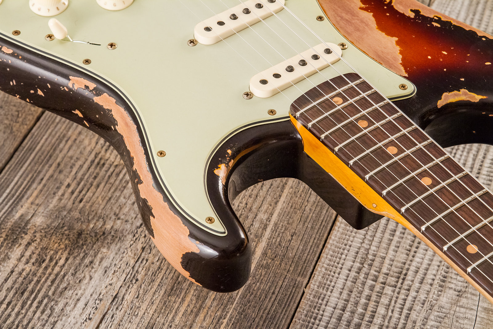 Fender Custom Shop Strat 1959 3s Trem #cz583182 - Super Heavy Relic Chocolate 3-color Sunburst - Elektrische gitaar in Strat vorm - Variation 5
