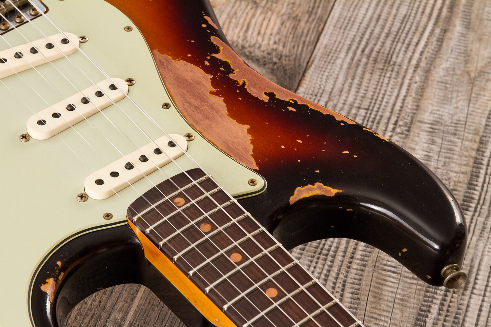 Fender Custom Shop Strat 1959 3s Trem #cz583182 - Super Heavy Relic Chocolate 3-color Sunburst - Elektrische gitaar in Strat vorm - Variation 6