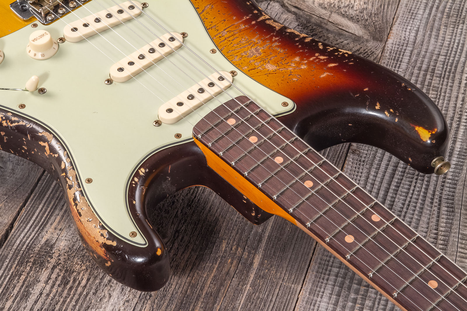Fender Custom Shop Strat 1959 3s Trem Rw #cz571958 - Super Heavy Relic Aged Chocolate 3-color Sunburst - Elektrische gitaar in Str-vorm - Variation 4