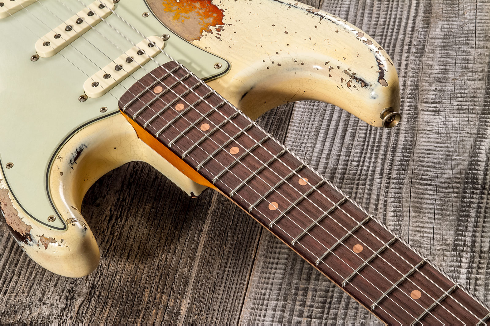 Fender Custom Shop Strat 1959 3s Trem Rw #cz576189 - Super Heavy Relic Vintage White O. 3-color Sunburs - Elektrische gitaar in Str-vorm - Variation 3