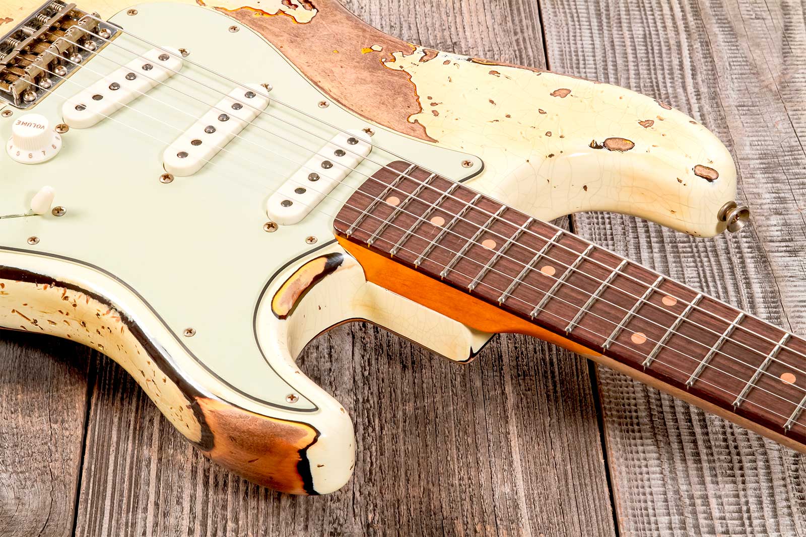 Fender Custom Shop Strat 1959 3s Trem Rw #cz576436 - Super Heavy Relic Vintage White O. 3-color Sunburs - Elektrische gitaar in Str-vorm - Variation 4