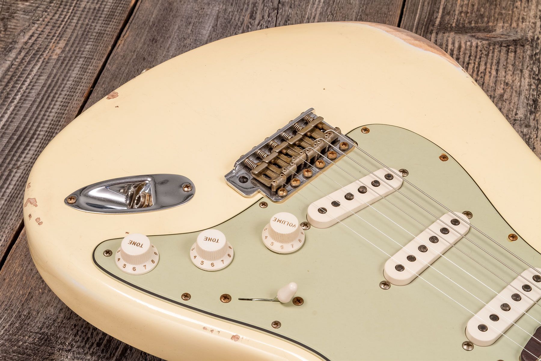 Fender Custom Shop Strat 1959 3s Trem Rw #r133842 - Relic Antique Vintage White - Elektrische gitaar in Str-vorm - Variation 4
