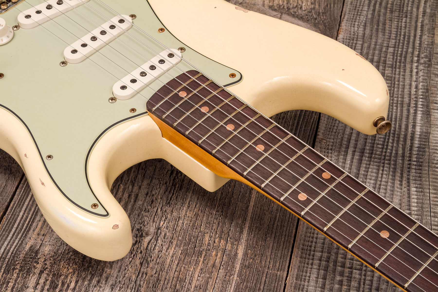 Fender Custom Shop Strat 1959 3s Trem Rw #r133842 - Relic Antique Vintage White - Elektrische gitaar in Str-vorm - Variation 5