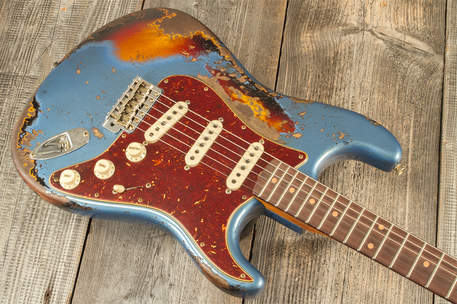 Fender Custom Shop Strat 1960 3s Trem Rw #cz580908 - Super Heavy Relic Lake Placid Blue O. 3-color Sunb - Elektrische gitaar in Str-vorm - Variation 2