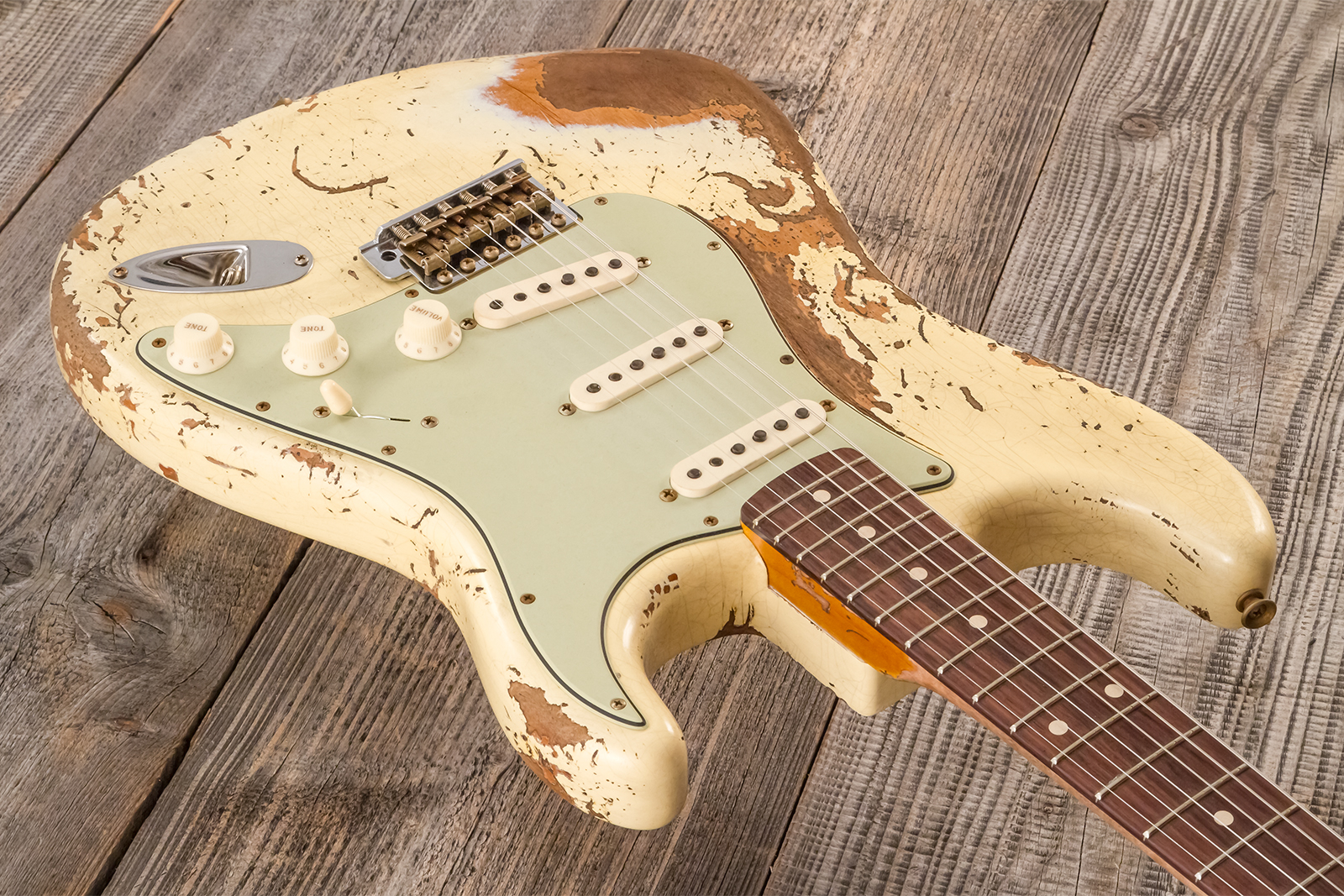 Fender Custom Shop Strat 1960 Dual Mag Ii Rw #cz563967 - Super Heavy Relic Vintage White - Elektrische gitaar in Str-vorm - Variation 2