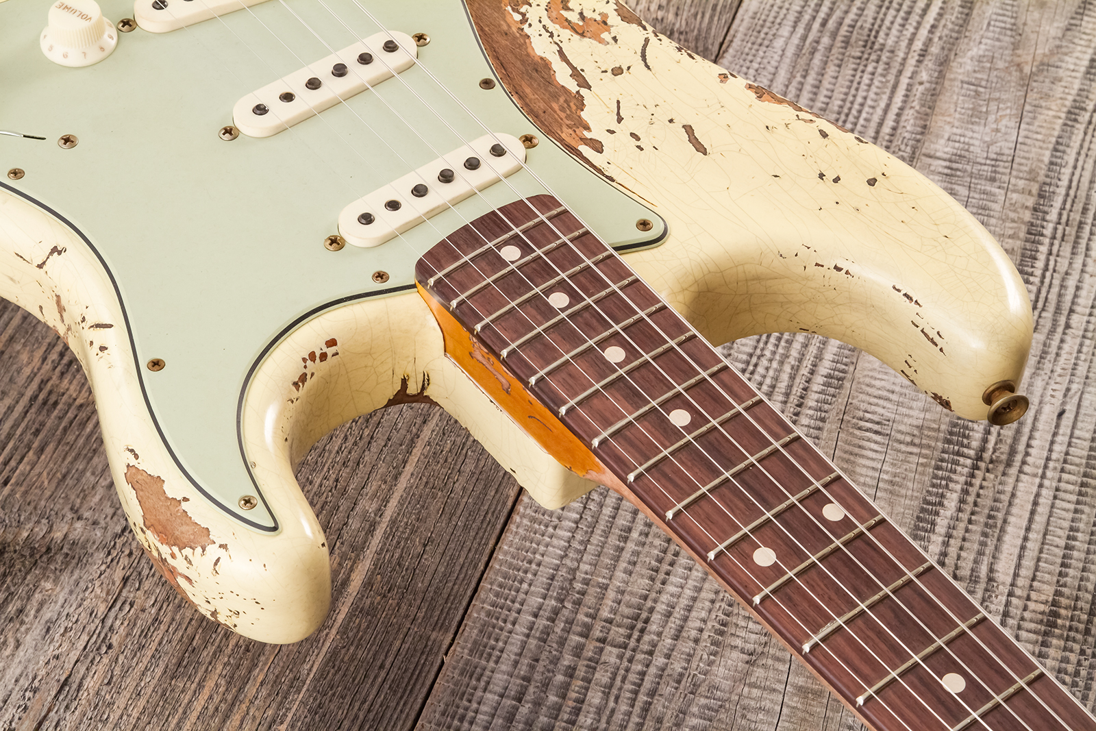 Fender Custom Shop Strat 1960 Dual Mag Ii Rw #cz563967 - Super Heavy Relic Vintage White - Elektrische gitaar in Str-vorm - Variation 5