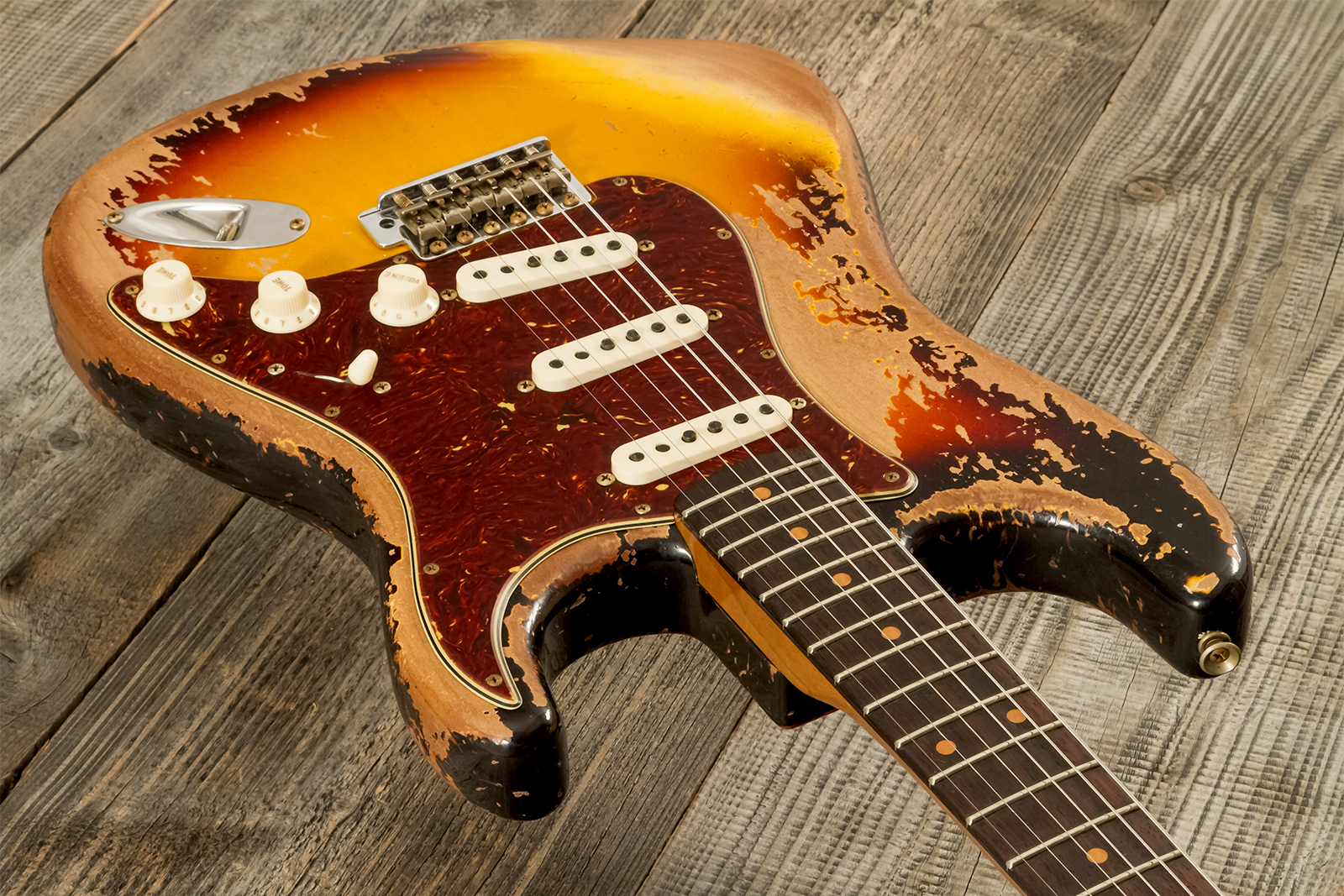 Fender Custom Shop Strat 1960 Roasted 3s Trem Rw #cz583123 - Super Heavy Relic 3-color Sunburst - Elektrische gitaar in Strat vorm - Variation 2