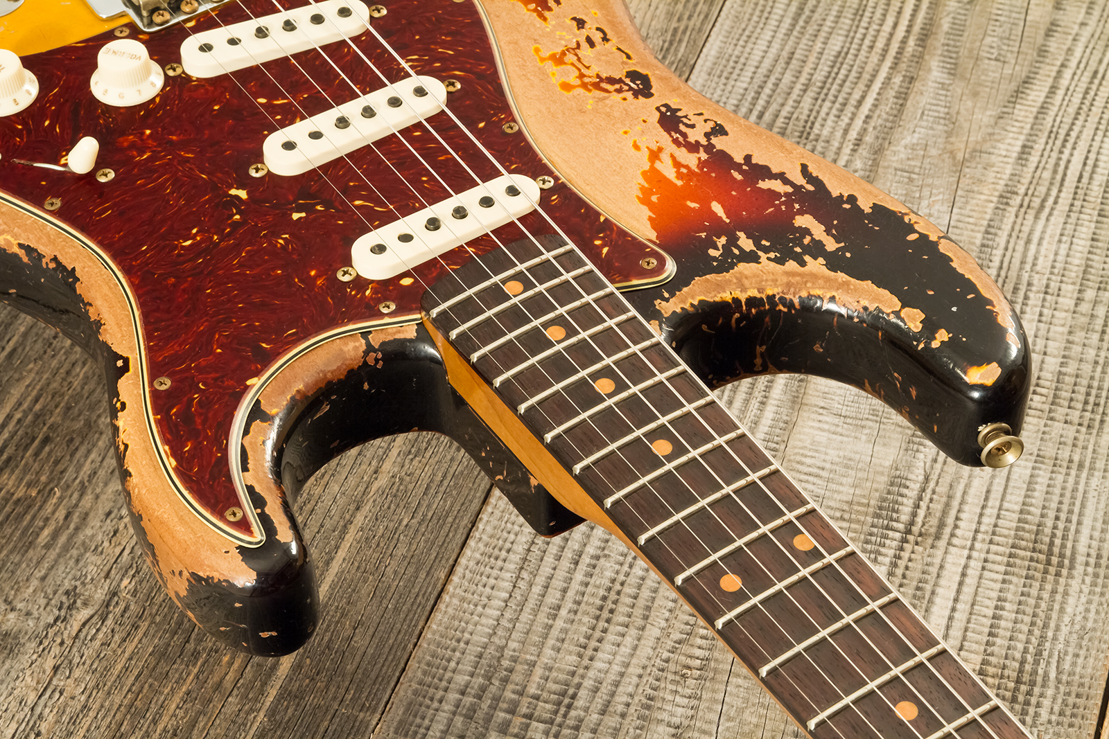 Fender Custom Shop Strat 1960 Roasted 3s Trem Rw #cz583123 - Super Heavy Relic 3-color Sunburst - Elektrische gitaar in Strat vorm - Variation 4