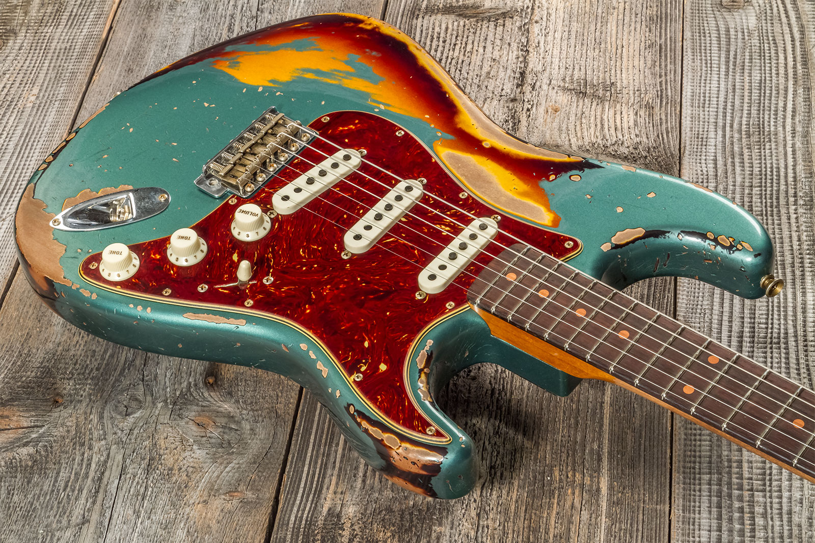 Fender Custom Shop Strat 1961 3s Trem Rw #cz573502 - Super Heavy Relic Sherwood Green Metallic O. 3-cs - Elektrische gitaar in Str-vorm - Variation 2