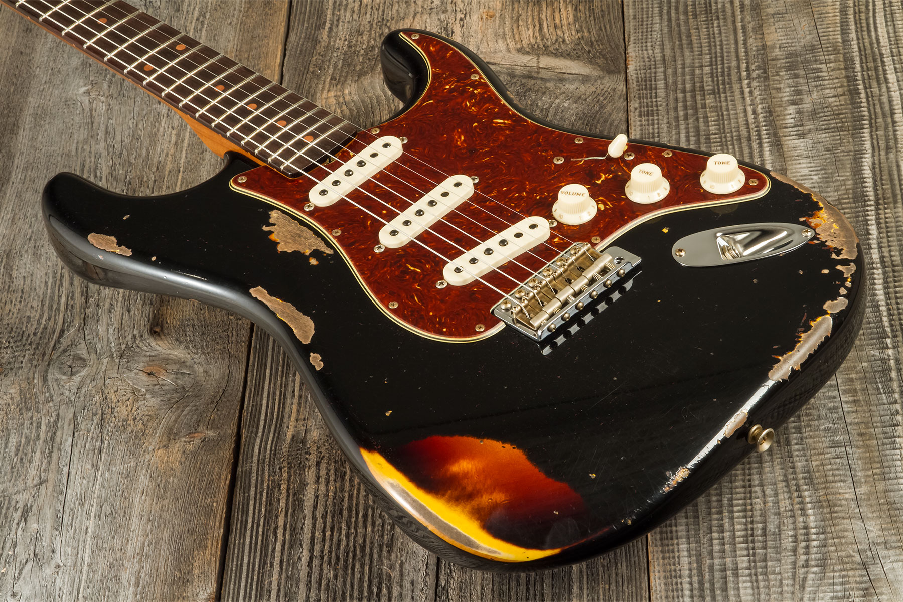 Fender Custom Shop Strat 1961 3s Trem Rw #cz580527 - Super Heavy Relic Black O. 3-color Sunburst - Elektrische gitaar in Str-vorm - Variation 2